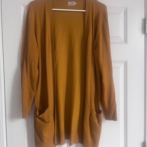 Cielo Womens Size Large Mustard Long Open Cardigan Viscose/Nylon